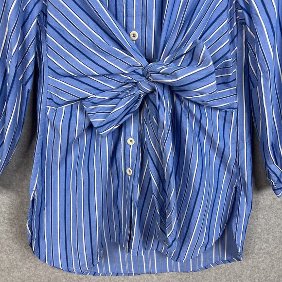 TOAST Sodalite Blue Stripe Poplin Wrap Front Shirt Size 8 - Picture 4 of 13